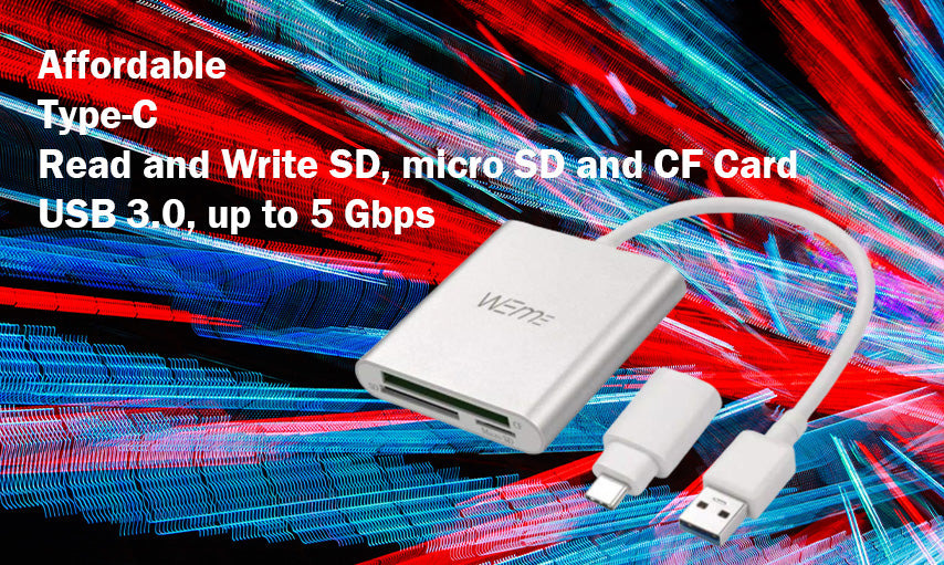 Affordable Type-C Read and Write SD, micro SD and CF Card USB 3.0, up to 5 Gbps