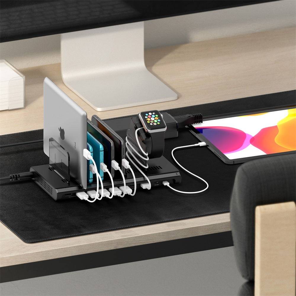 10 Port QC 3.0 USB C Charging Station 96W iWatch Stander