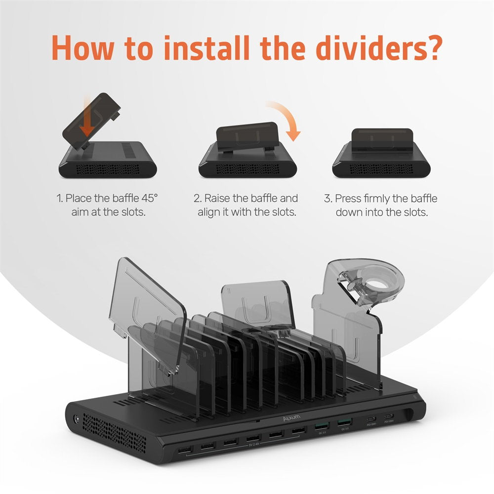 10 Port QC 3.0 USB C Charging Station 96W iWatch Stander