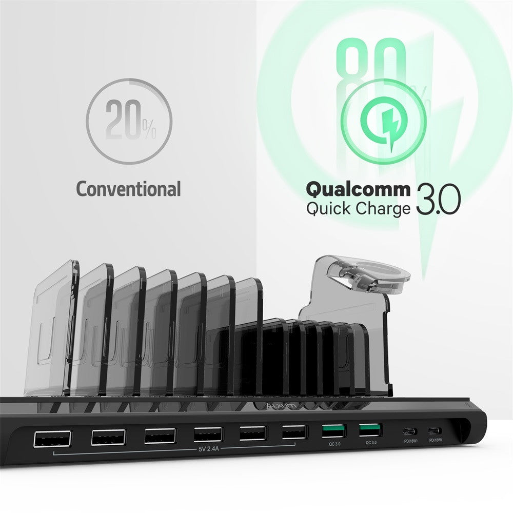 10 Port QC 3.0 USB C Charging Station 96W iWatch Stander