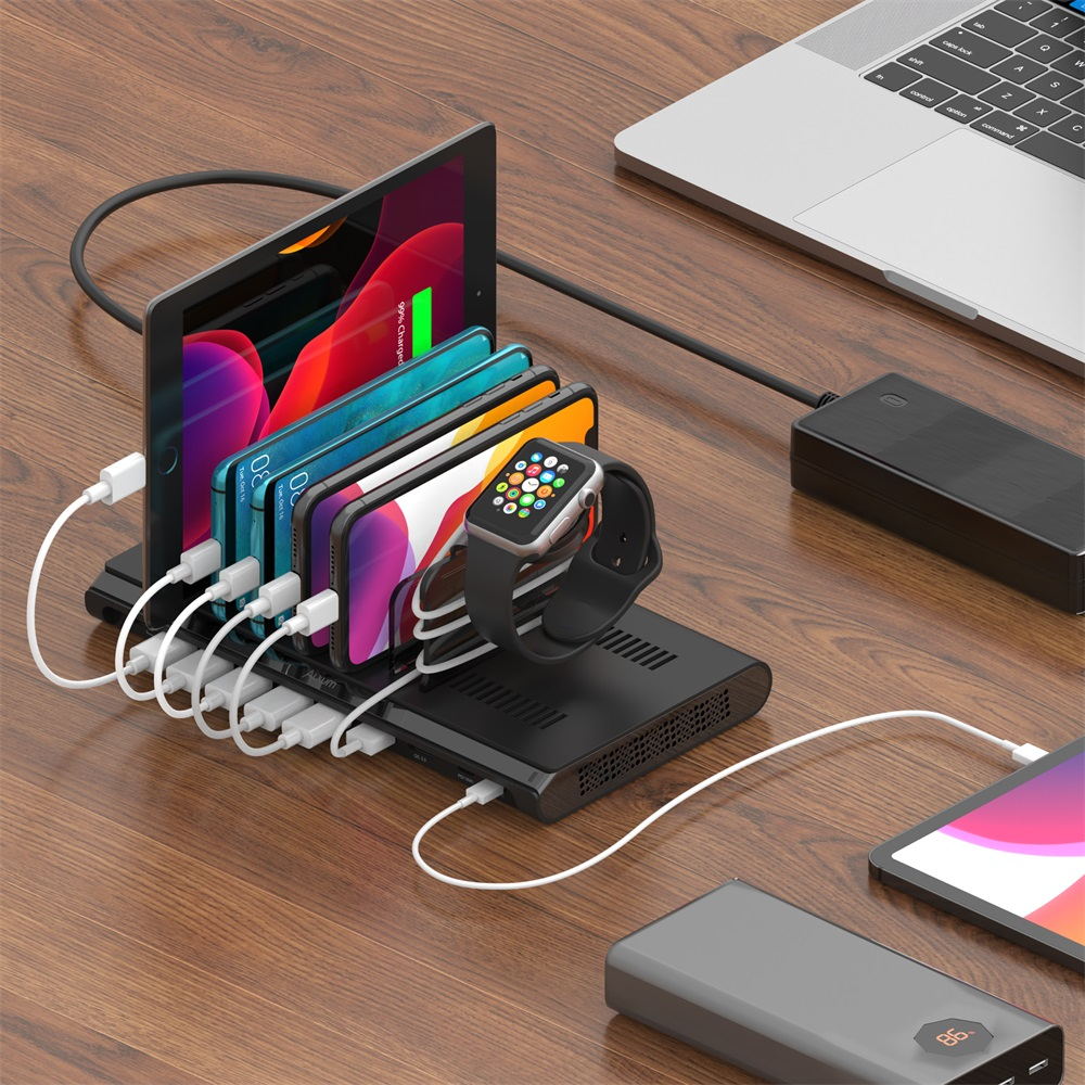 10 Port QC 3.0 USB C Charging Station 96W iWatch Stander