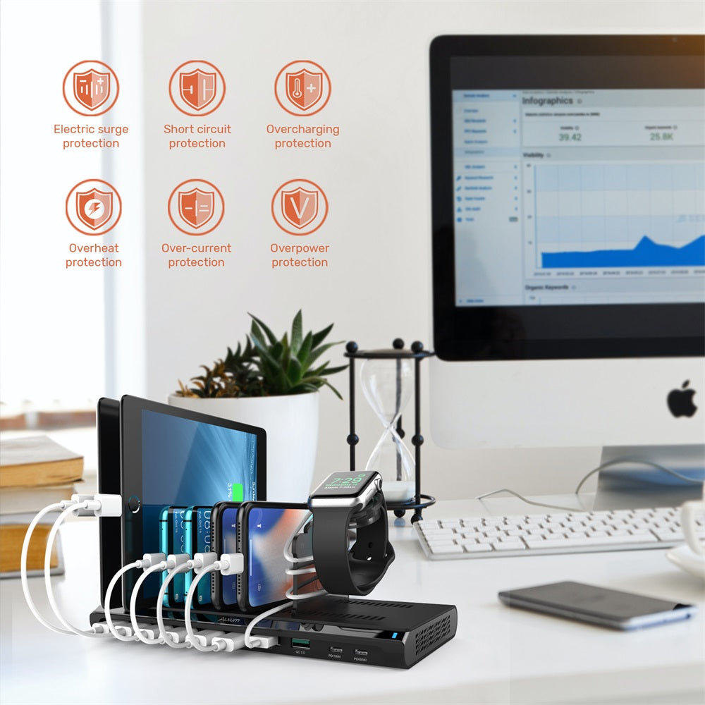 10 Ports USB Charging Station for Multiple Apple Devices 120W  with iWatch Stand