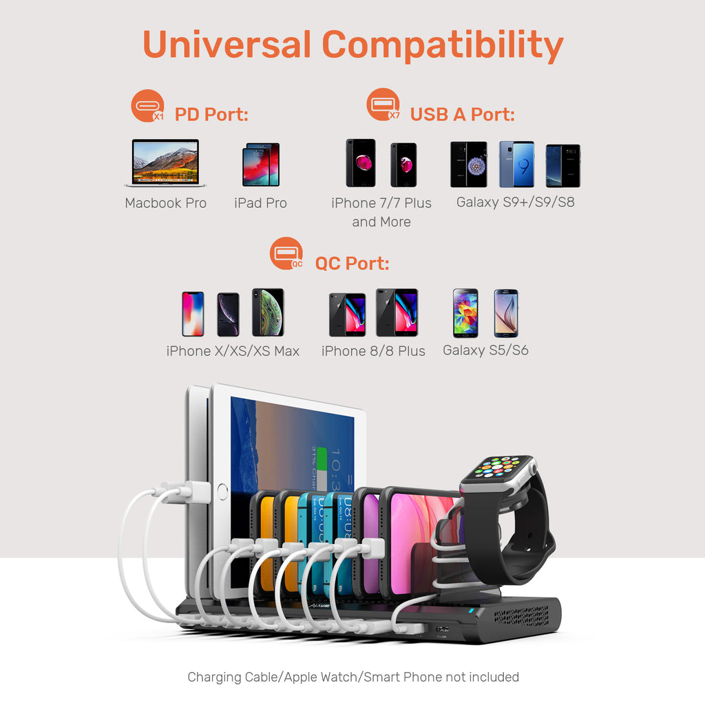 10 Ports USB C Charging Station with iWatch Charger Stand