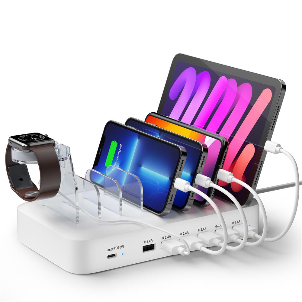 7 Ports USB C Charging Station 30W PD with Cables