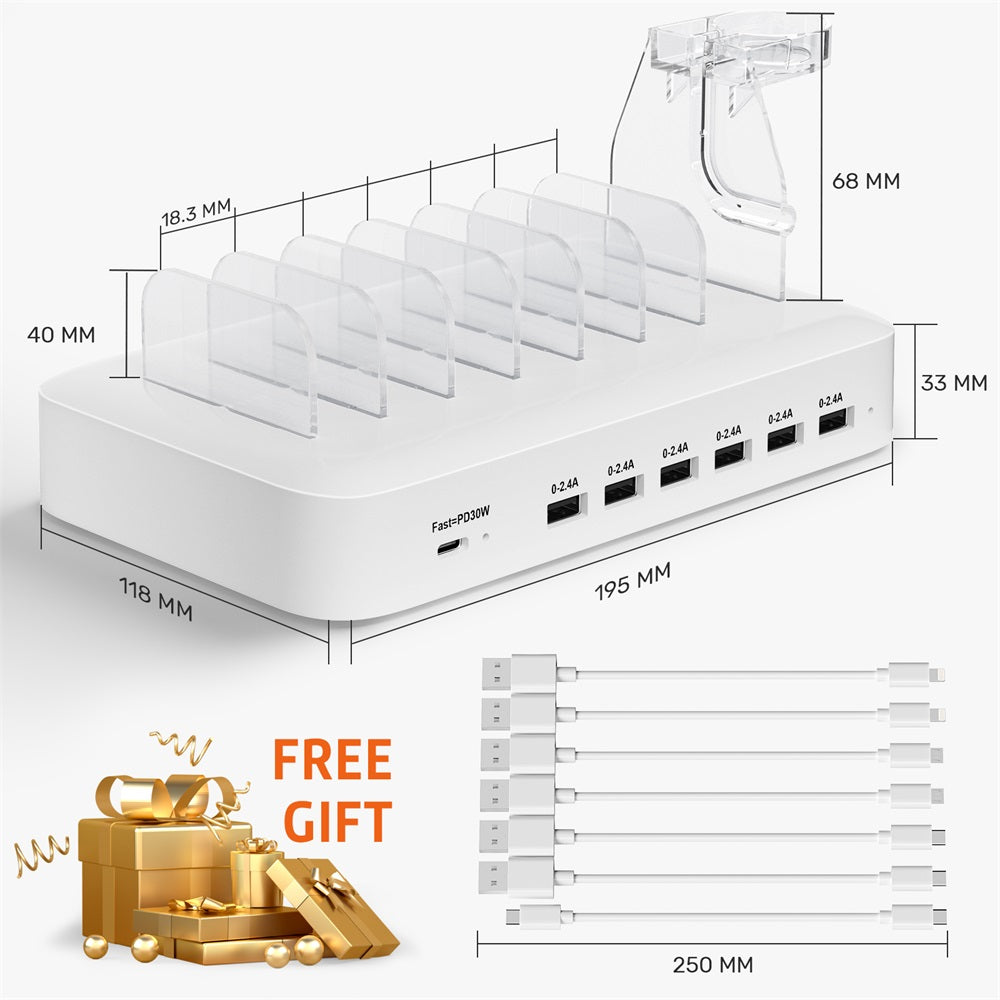 7 Ports USB C Charging Station 30W PD with Cables