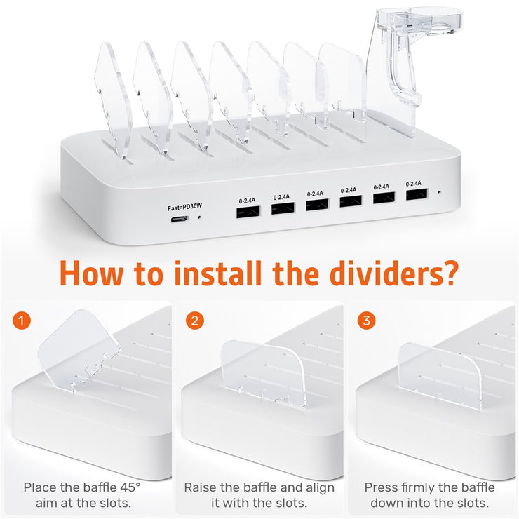 7 Ports USB C Charging Station 30W PD with Cables