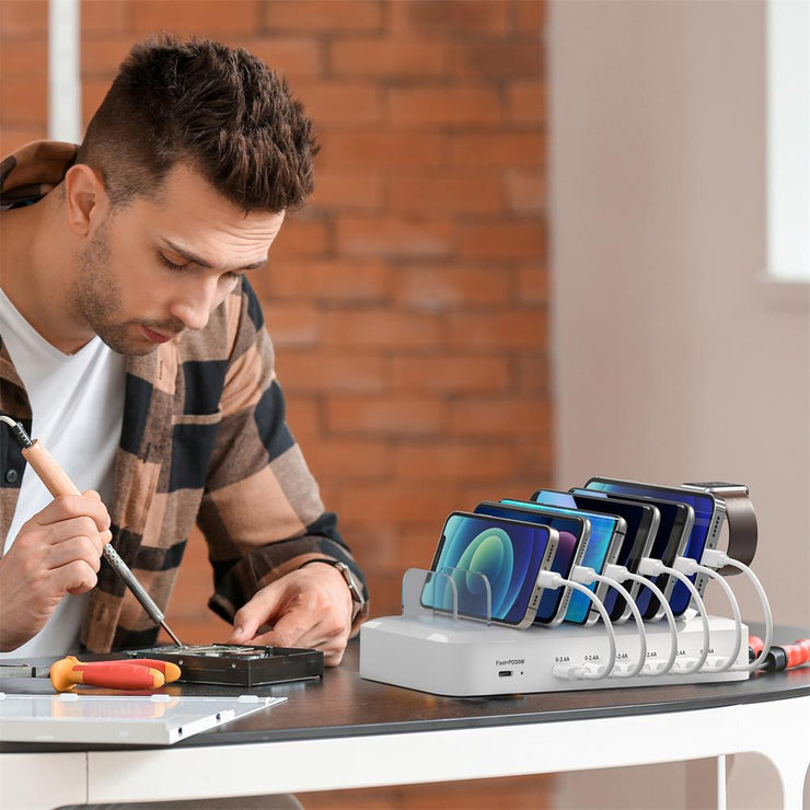7 Ports USB C Charging Station 30W PD with Cables