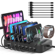 7 Ports USB Charging Station 30W PD Fast Charger with iWatch Stand 7 Cables
