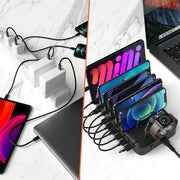 7 Ports USB Charging Station 30W PD Fast Charger with iWatch Stand 7 Cables