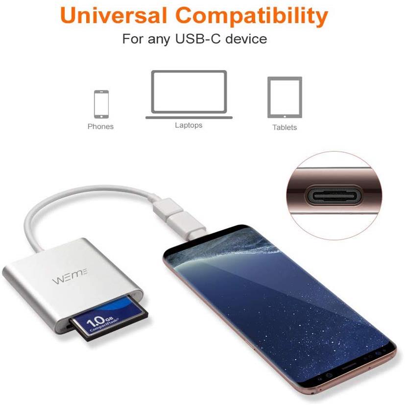 CF Card Reader USB 3.0 CF/SD/Micro SD Card Reader with Type-C Adapter