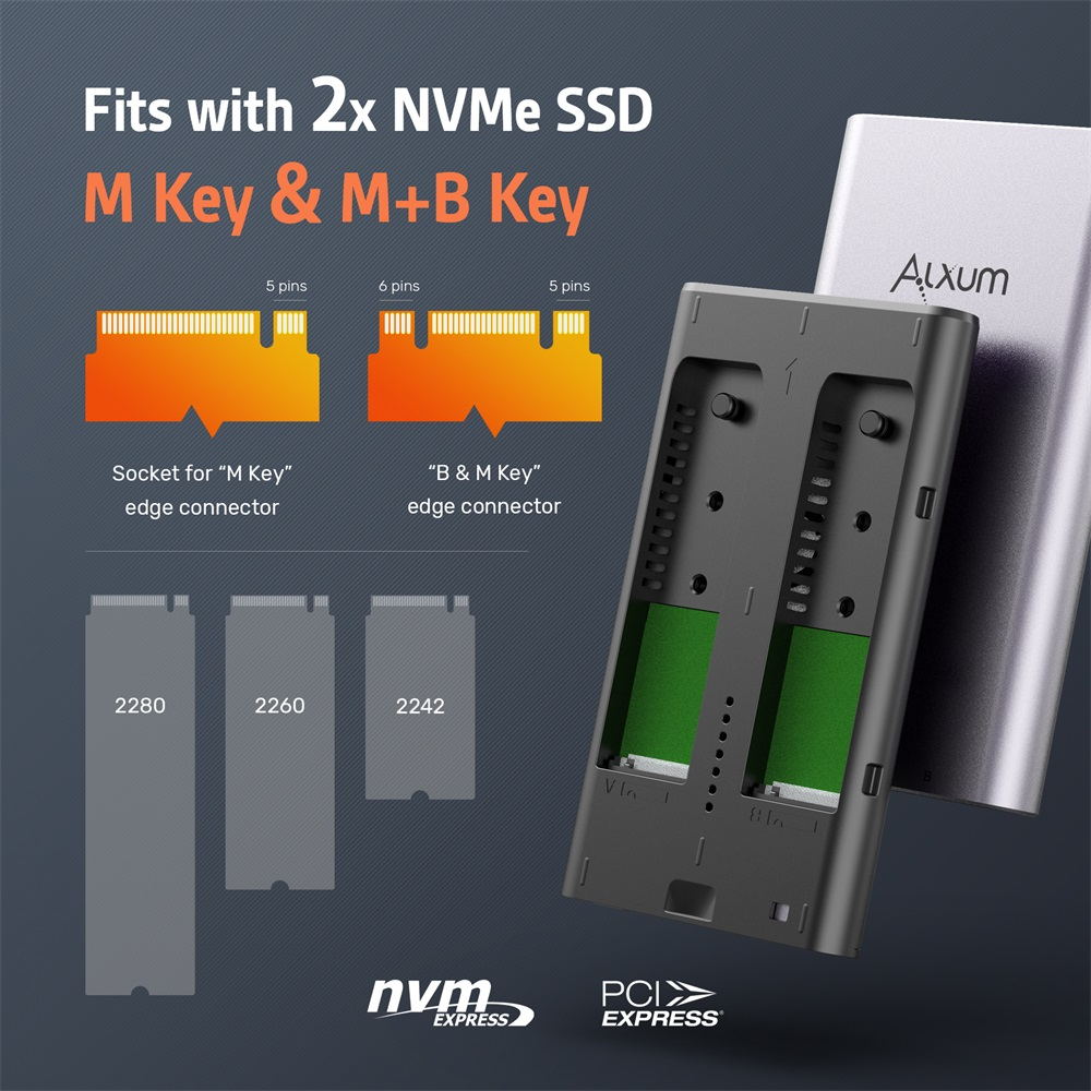 Dual Bay M.2 SSD Enclosure (PCIe NVMe)