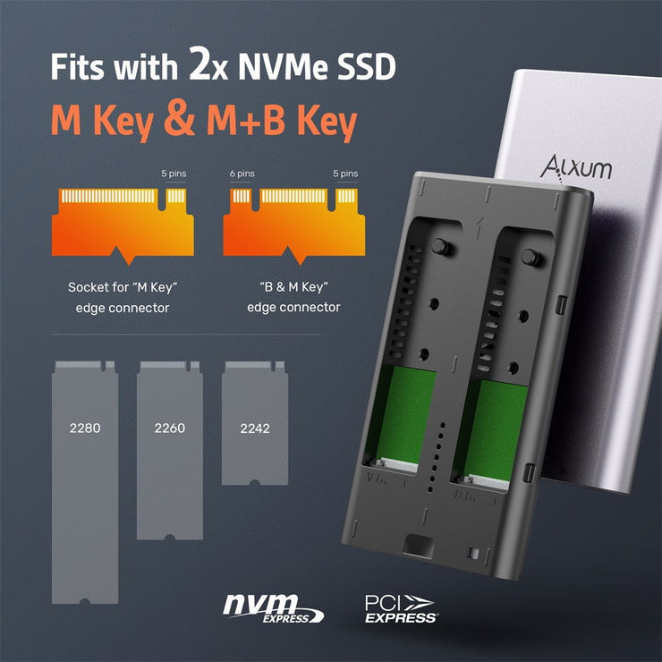 Dual Bay M.2 SSD Enclosure (PCIe NVMe)