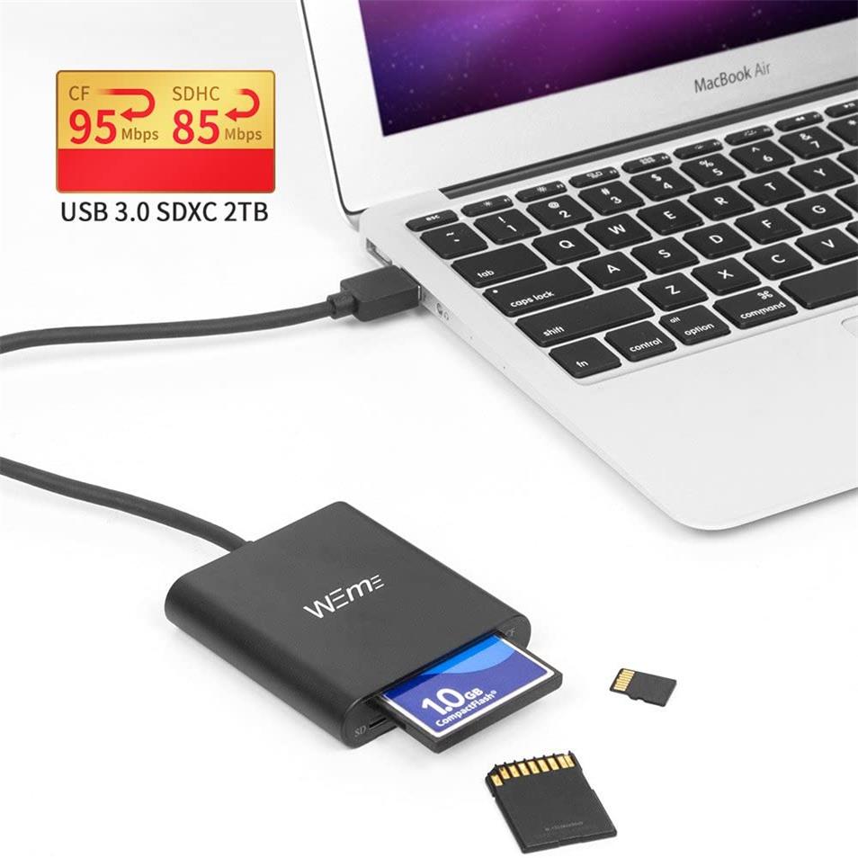 SD Card Reader USB 3.0 CF/SD/TF with Type-C Adapter (BLACK)