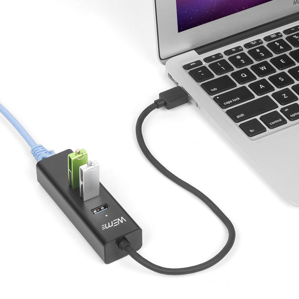 USB C Ethernet Adapter to 3-Port USB 3.0 Hub