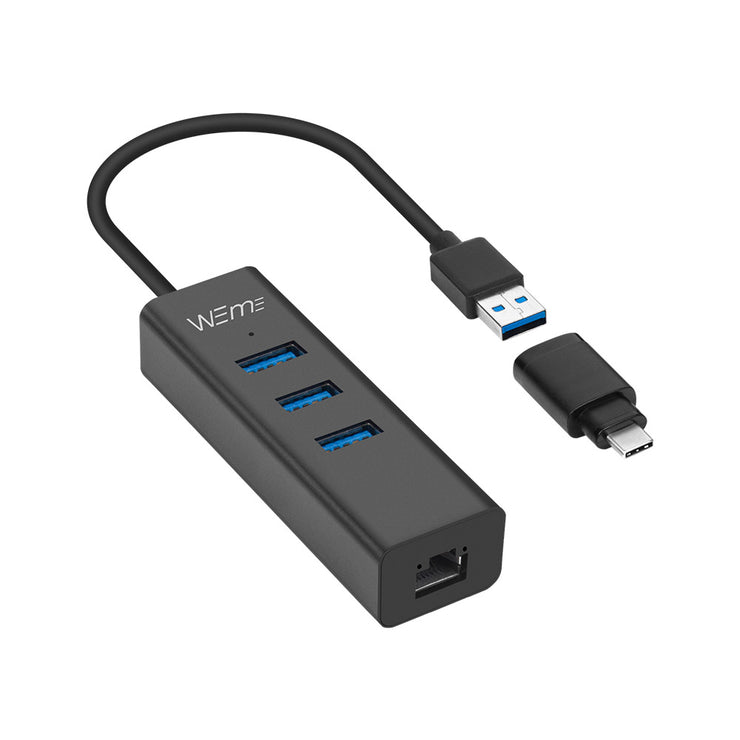 USB C Ethernet Adapter to 3-Port USB 3.0 Hub