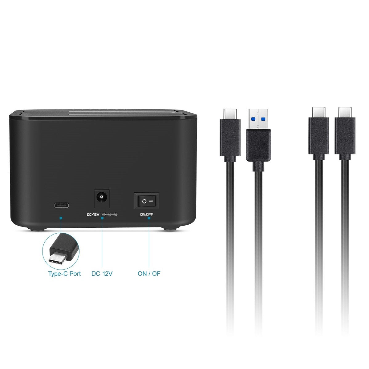 USB C & USB A Hard Drive Docking Station with Offline Clone Function