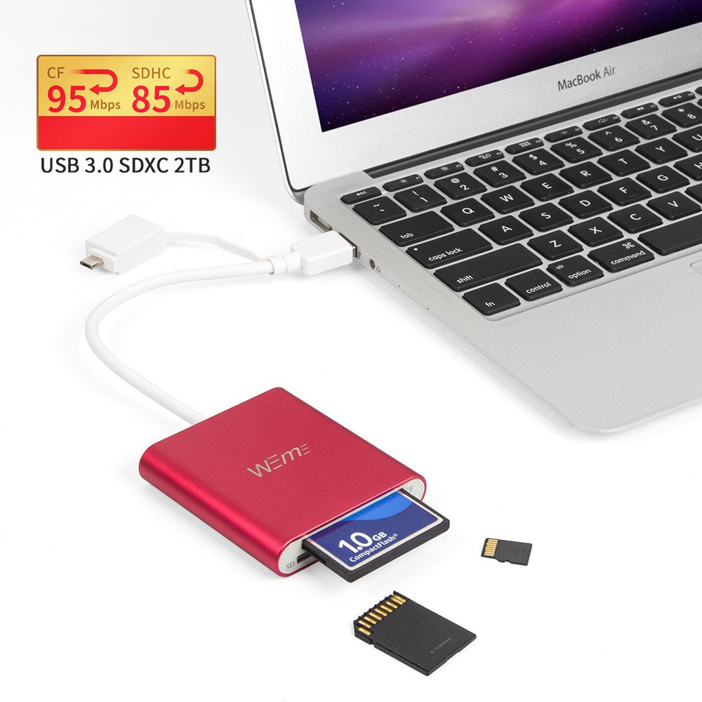 USB SD Card Reader USB 3.0 CF/SD/TF with OTG Adapter (Rose RED)