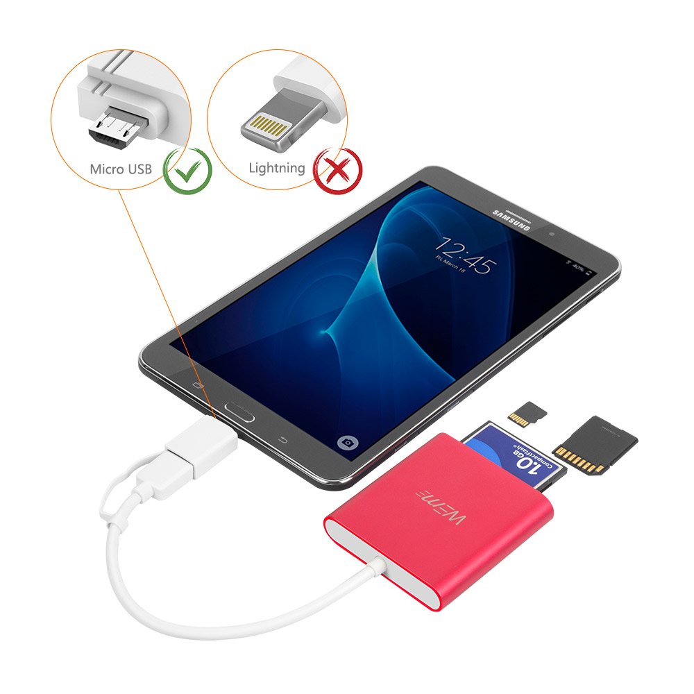 USB SD Card Reader USB 3.0 CF/SD/TF with OTG Adapter (Rose RED)